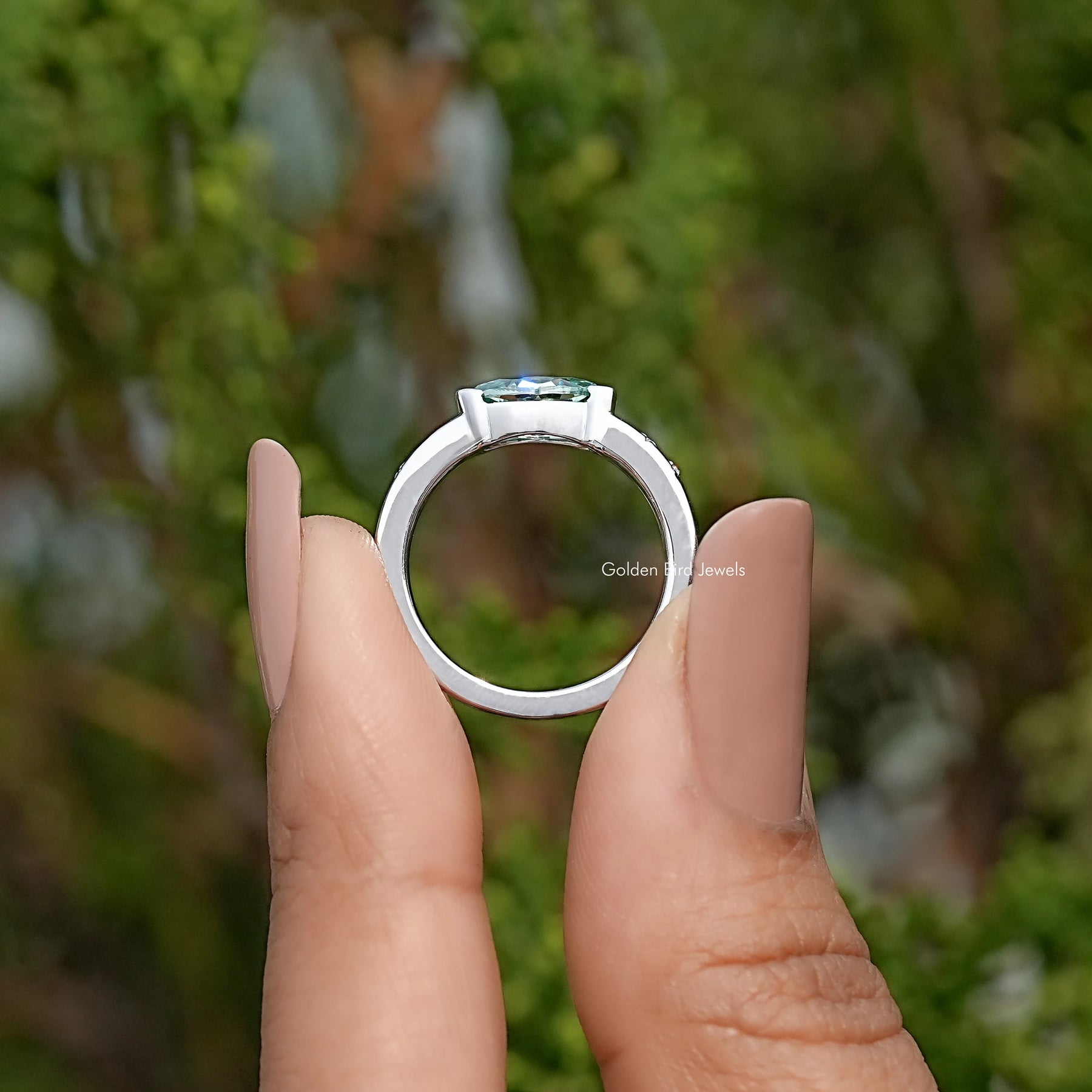 Back View Of East West Moval Moissanite Ring
