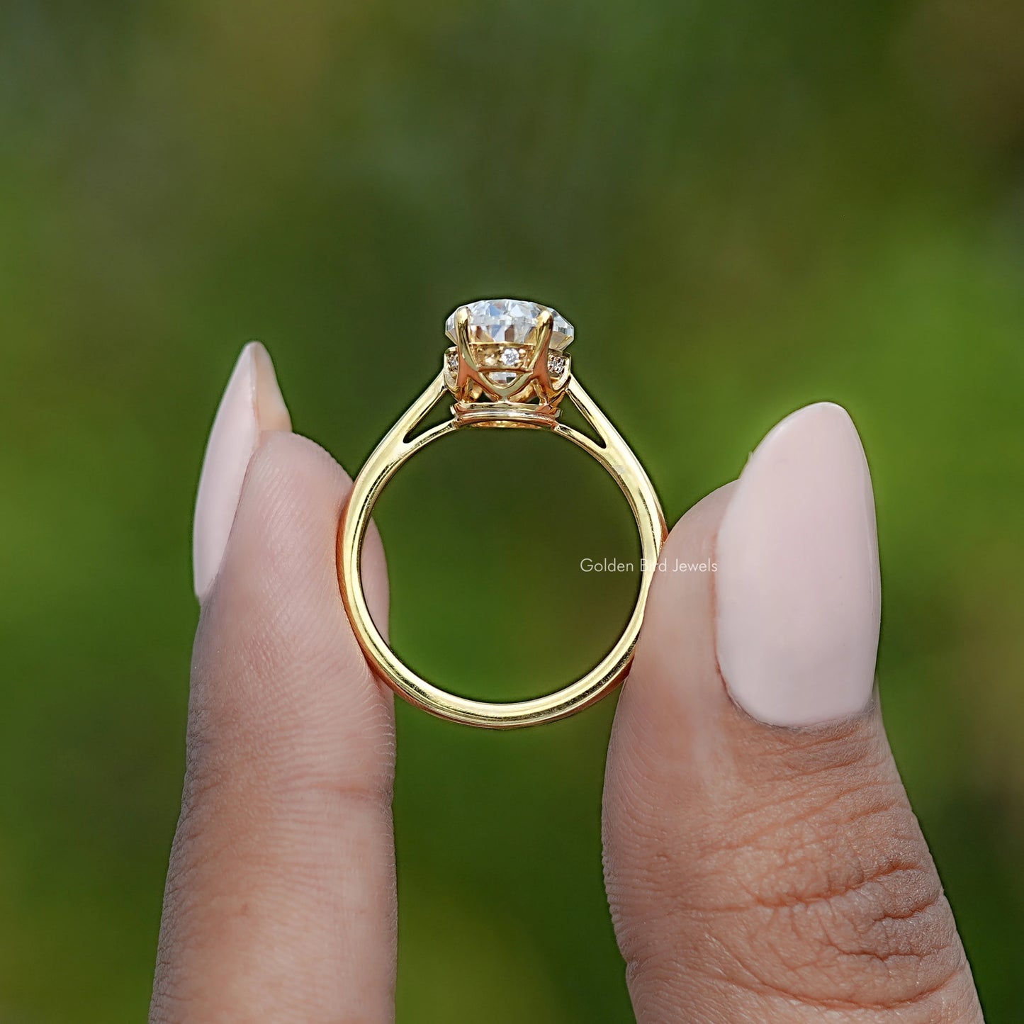 Old Mine Moval Moissanite Hidden Halo Ring