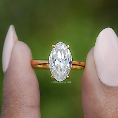 Old Mine Moval Moissanite Hidden Halo Ring