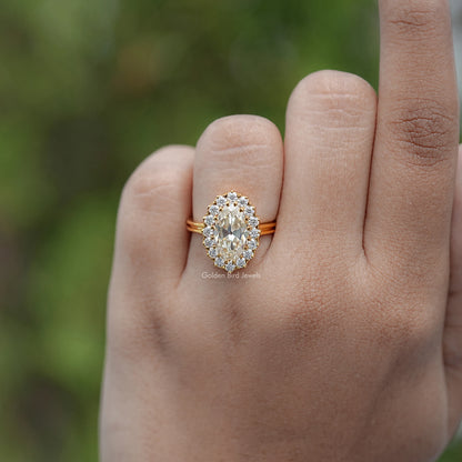 Old Mine Moval Moissanite Halo Engagement Ring