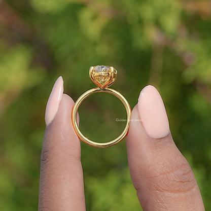 Yellow Old Mine Moval Moissanite Solitaire Ring