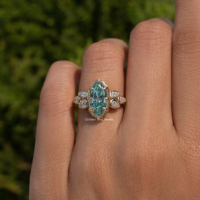 Blue Old Mine Moval Shaped Moissanite Ring