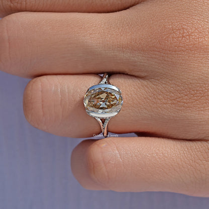 Old Mine Oval Cut Half Bezel Engagement Ring