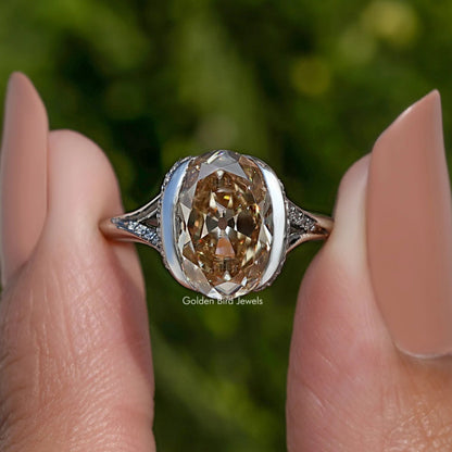 Old Mine Oval Cut Half Bezel Engagement Ring