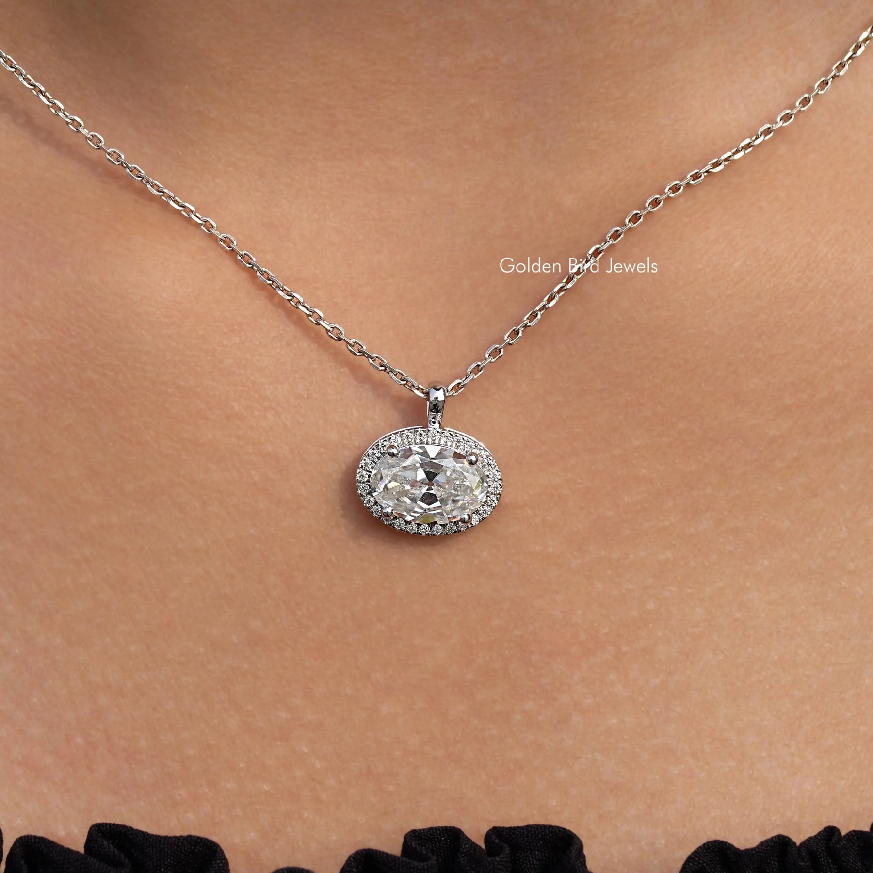 In neck View Of Old Mine Oval Moissanite Pendant