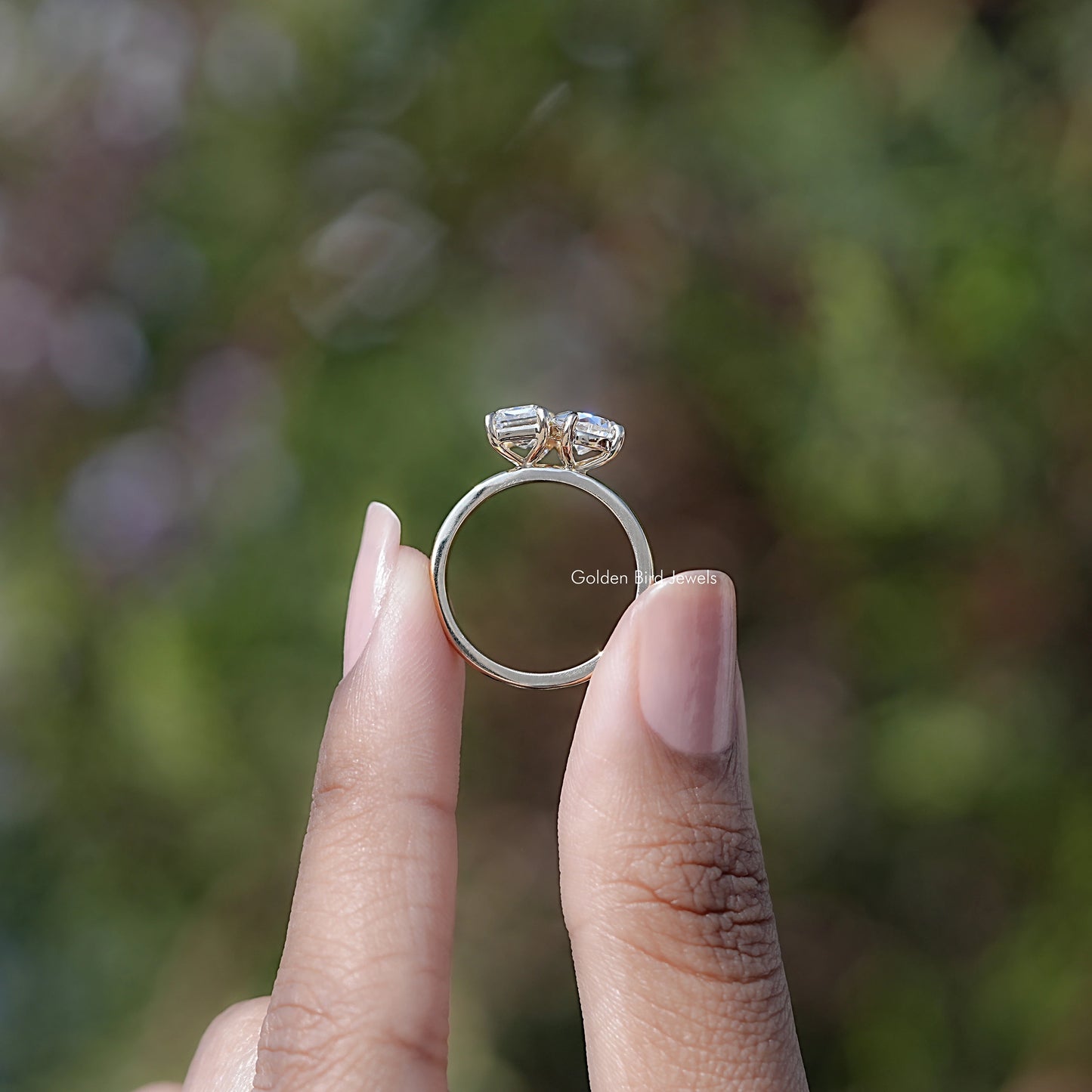 Old Mine Pear and Criss Cut Moissanite Toi Et Moi Ring
