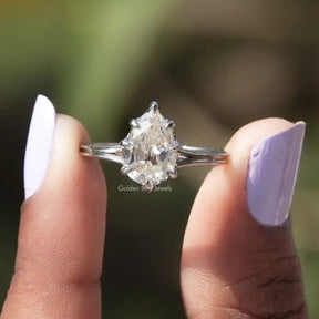 Old Mine Pear Cut Moissanite Solitaire Engagement Ring