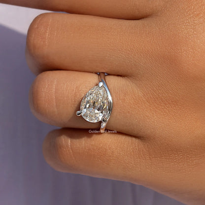 Old Mine Pear Cut Moissanite Carved Solitaire Ring