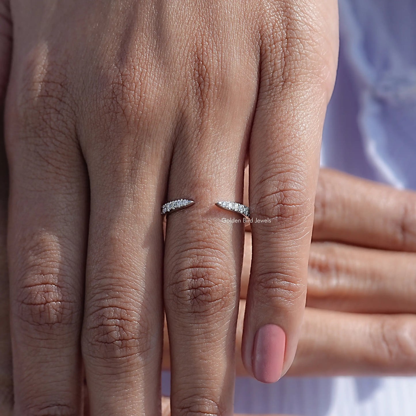 Round Moissanite Open Cuff Stacking Band