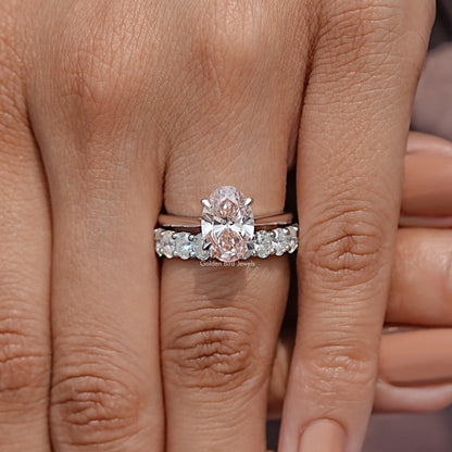 Pink Oval Cut Lab Grown Diamond Bridal Ring Set