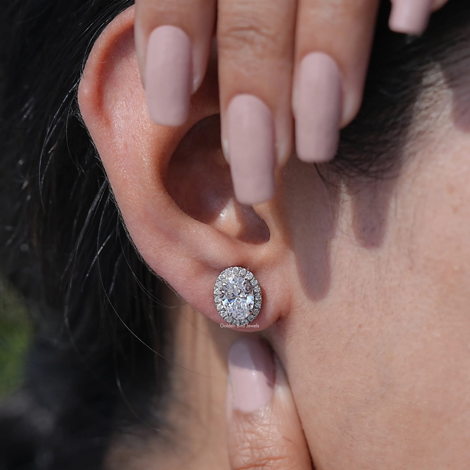 Oval Cut Brilliant Lab Diamond Halo Stud Earrings