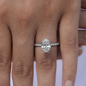 Close-Up View of Lab Diamond Oval Cut Engagement Ring In White Gold