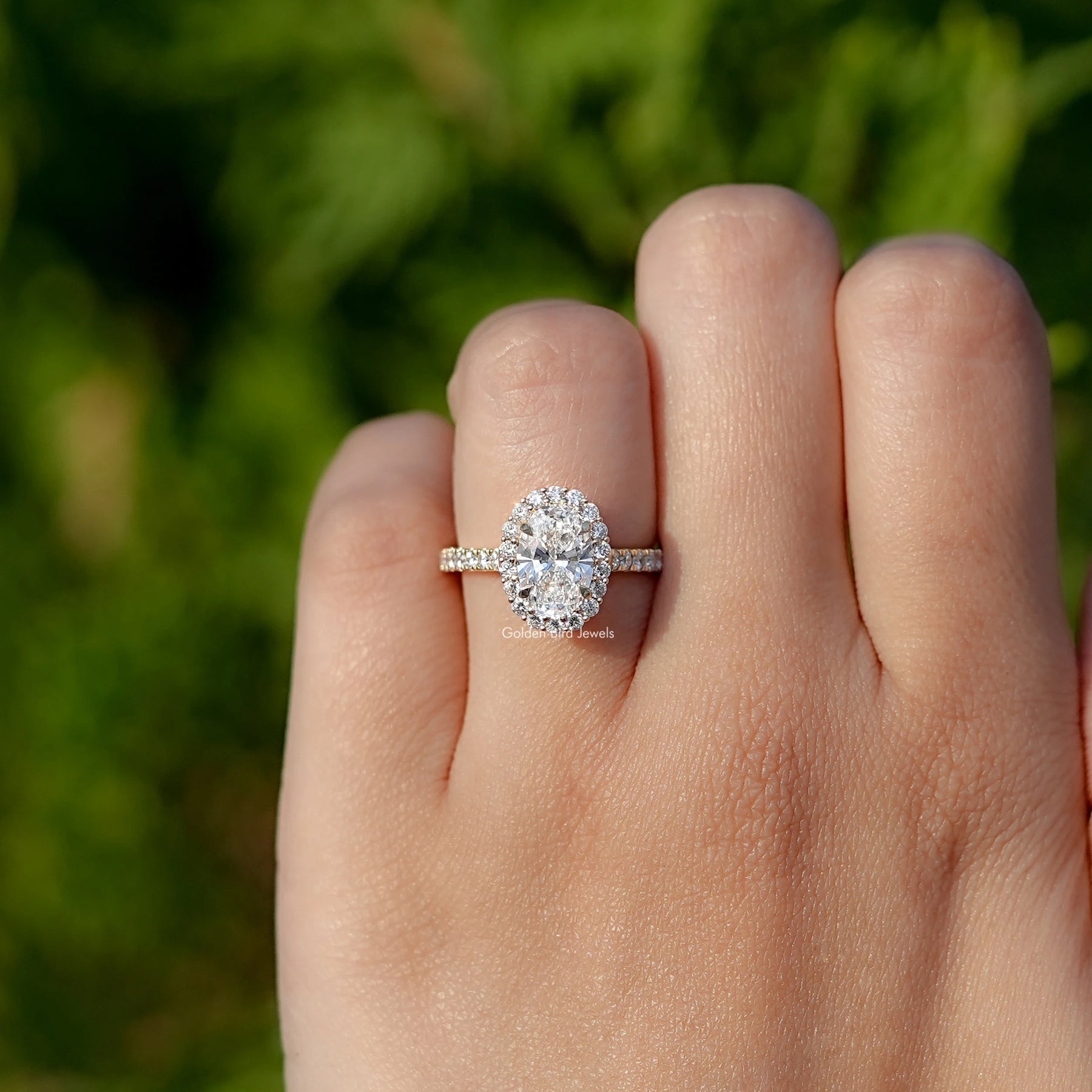 Oval Cut Lab Diamond Halo Engagement Ring