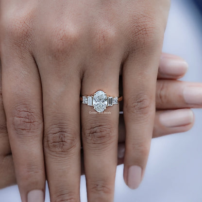 Detailed view of Oval Cut Lab Diamond Five Stone Ring