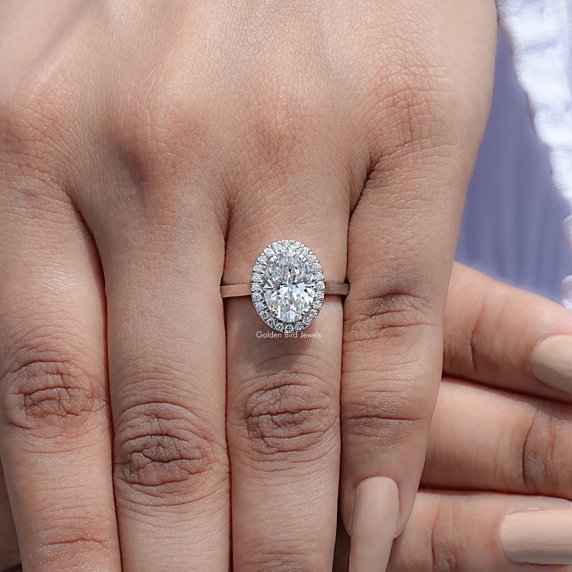 Detailed View Of Lab Diamond Halo Engagement Ring