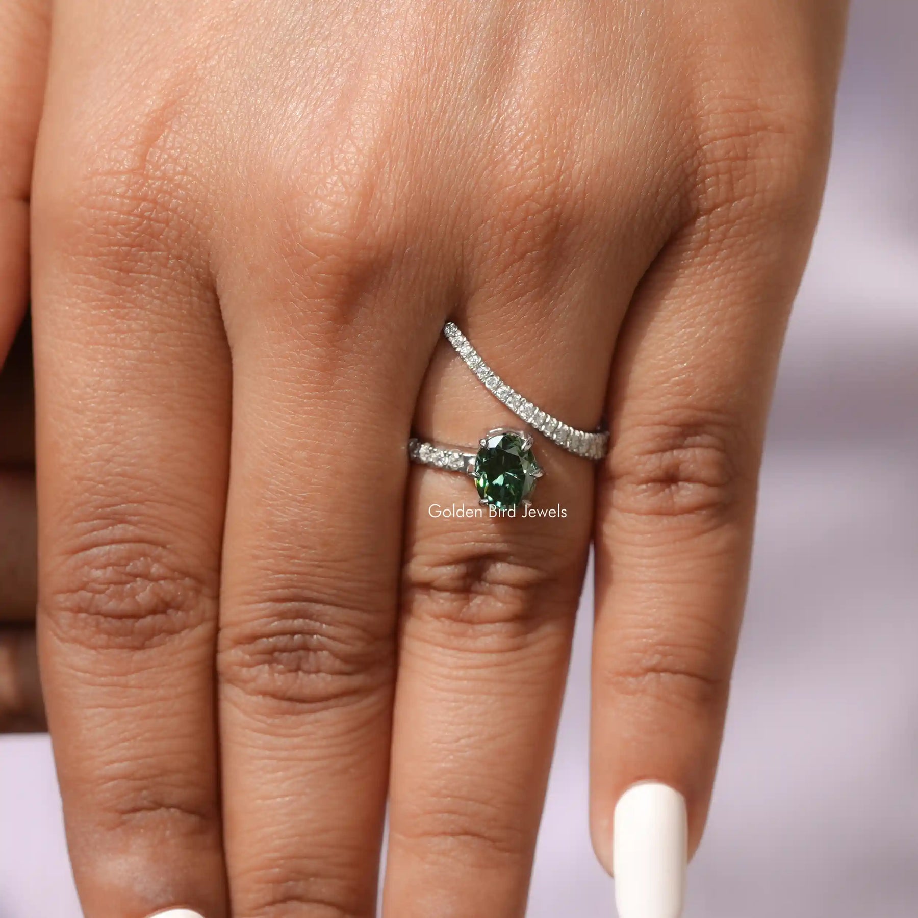 [Dark Green Oval Cut Accent Stone Ring]-[Golden Bird Jewels]