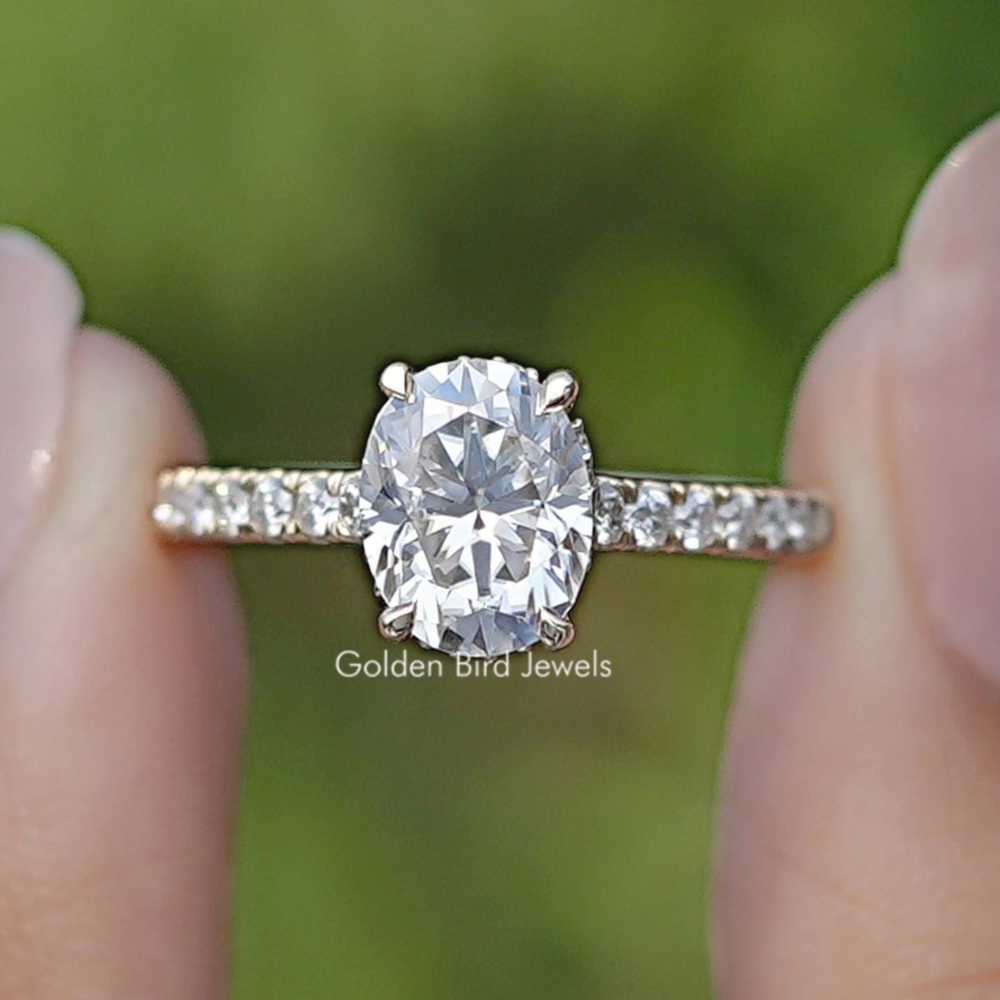 Front view of Oval Moissanite Bridge Accent Engagement Ring