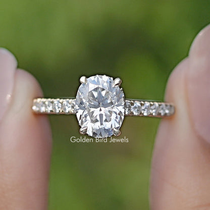 Front view of Oval Moissanite Bridge Accent Engagement Ring
