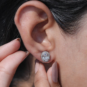 Oval Cut Brilliant Lab Diamond Halo Stud Earrings