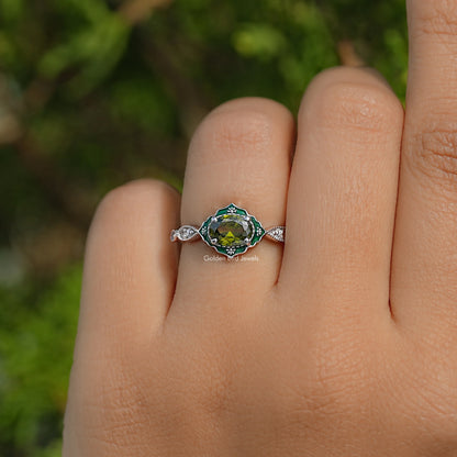 East West Oval Cut Gemstone Engagement Ring