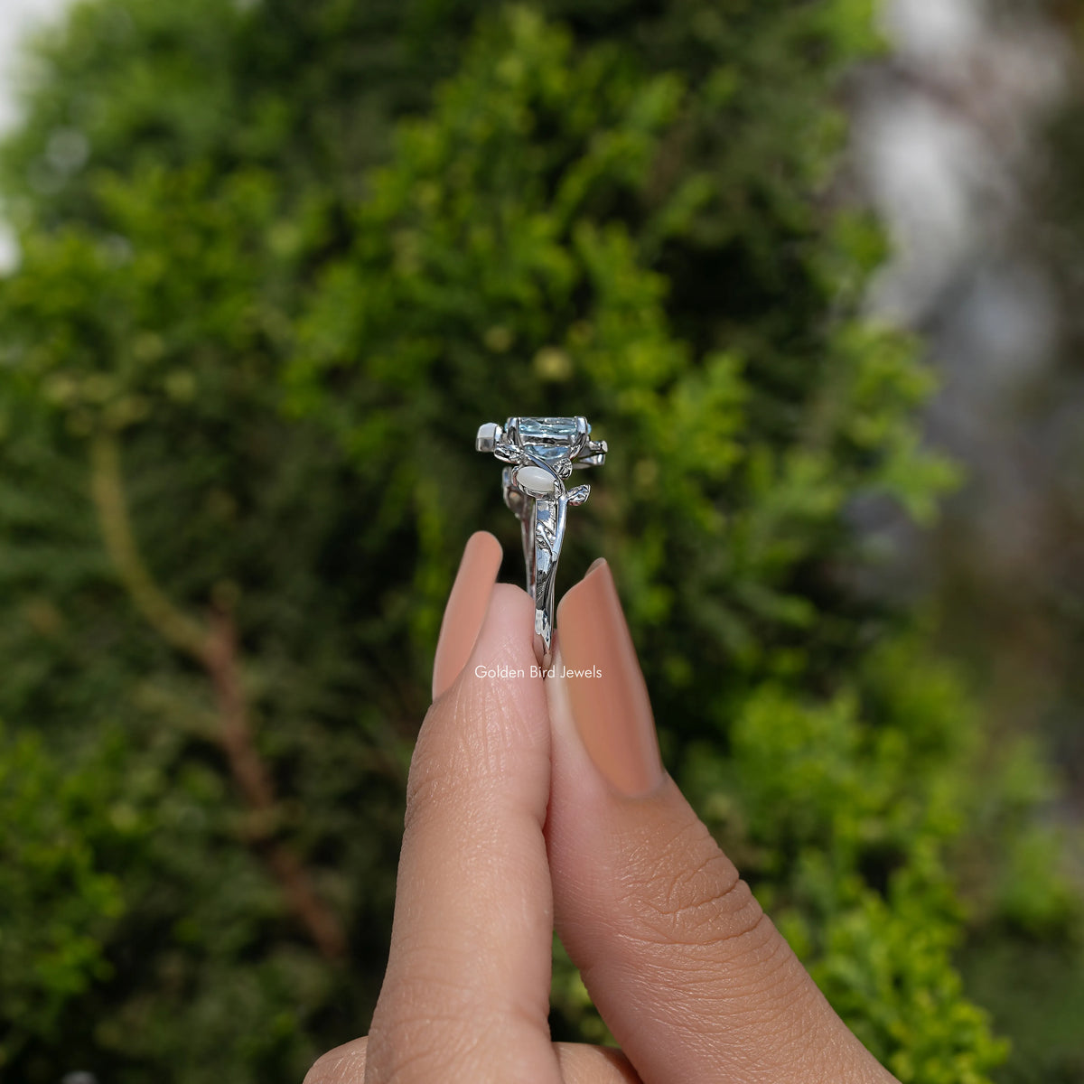 Oval Gemstone Leaf Style Accent Bypass Ring