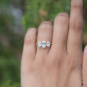 Top view of Oval Cut Lab Diamond Three Stone Ring