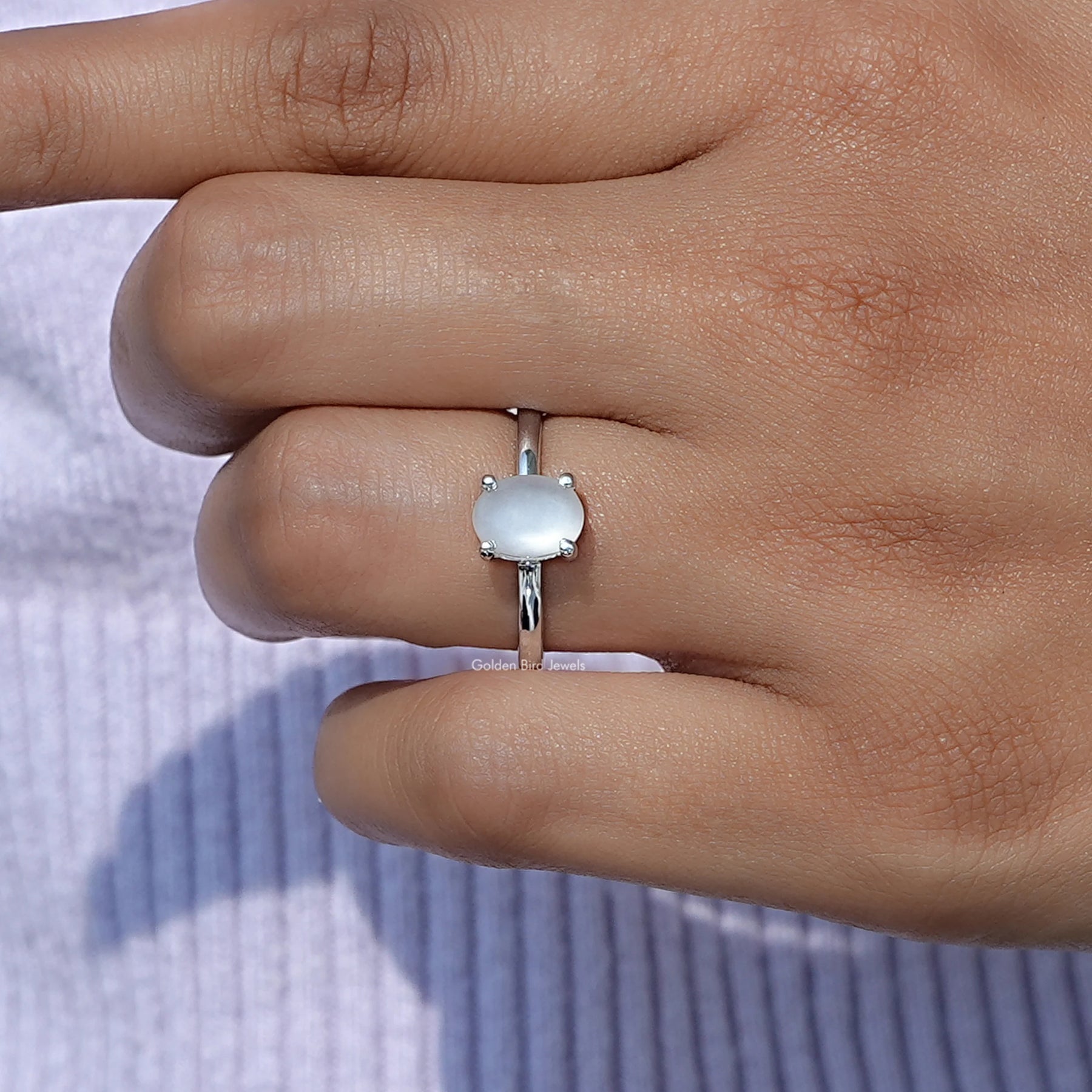 Oval Moonstone Gemstone Solitaire Ring