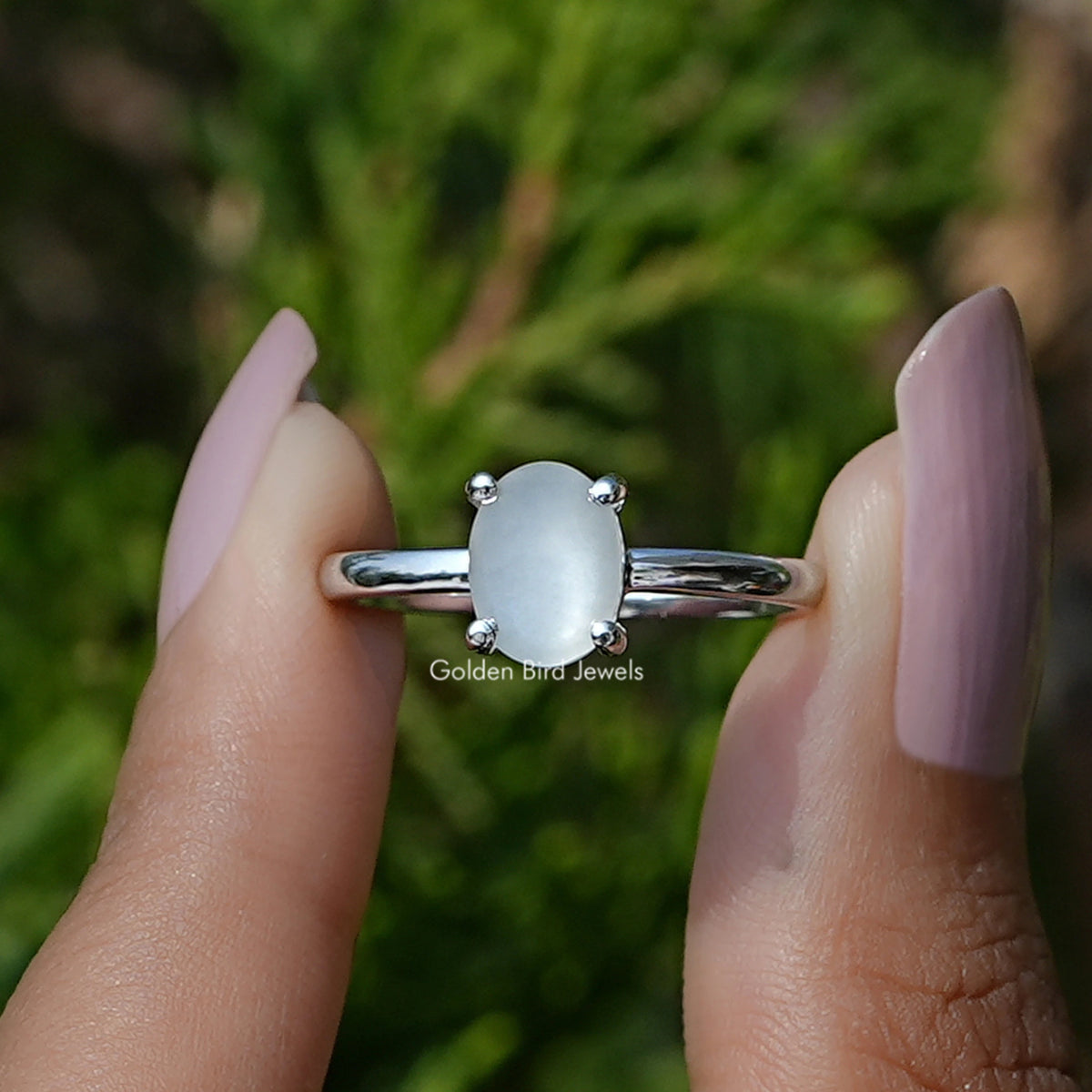 Oval Moonstone Gemstone Solitaire Ring