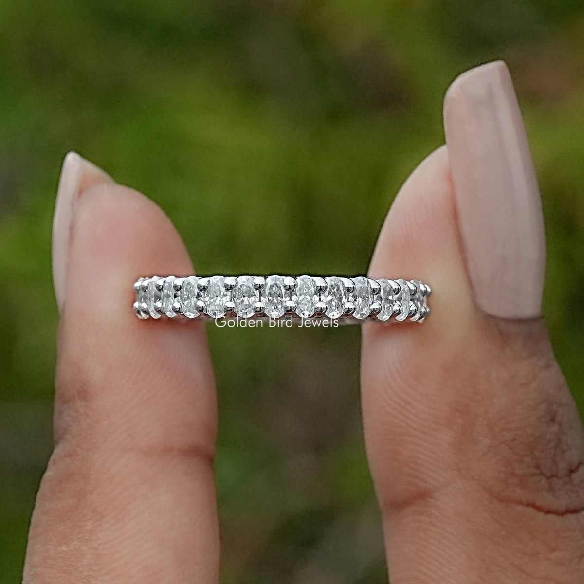 Front View of Oval Shaped Moissanite Full Eternity Band