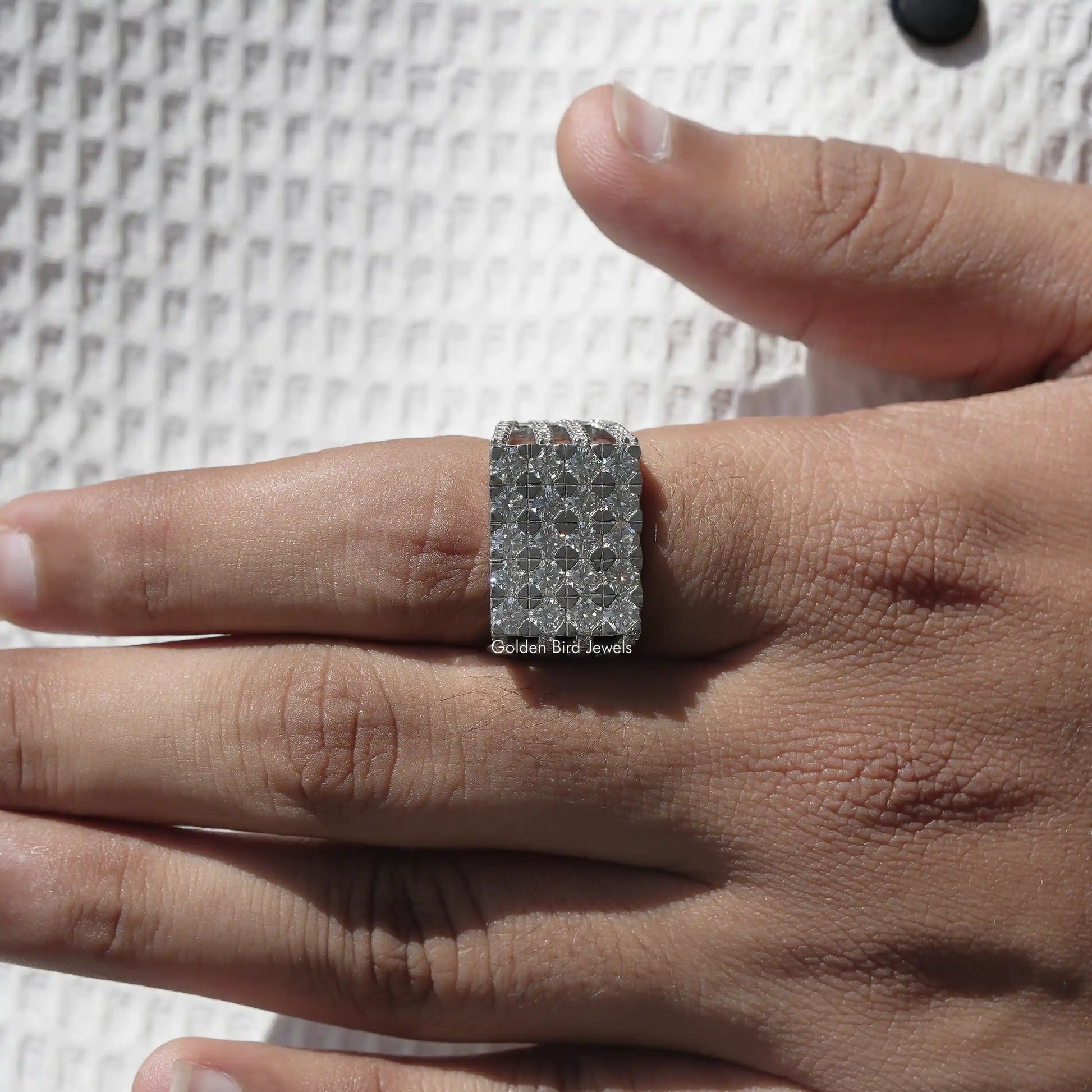 View of Round Cut Diamond Men's Ring In White Gold