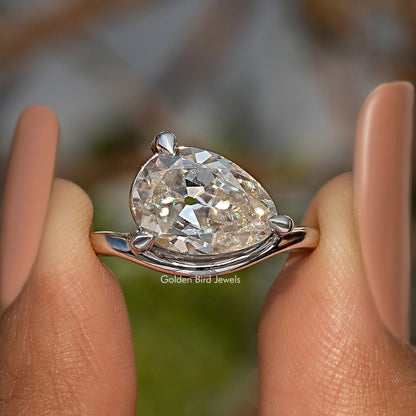 Old Mine Pear Cut Moissanite Carved Solitaire Ring