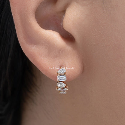 Multi Shaped Lab Diamond Huggie Hoop Earrings