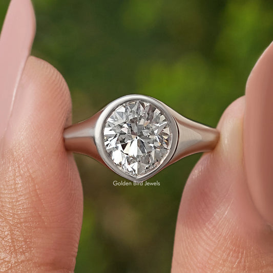 Pear Cut Lab Grown Bezel Set Engagement Ring