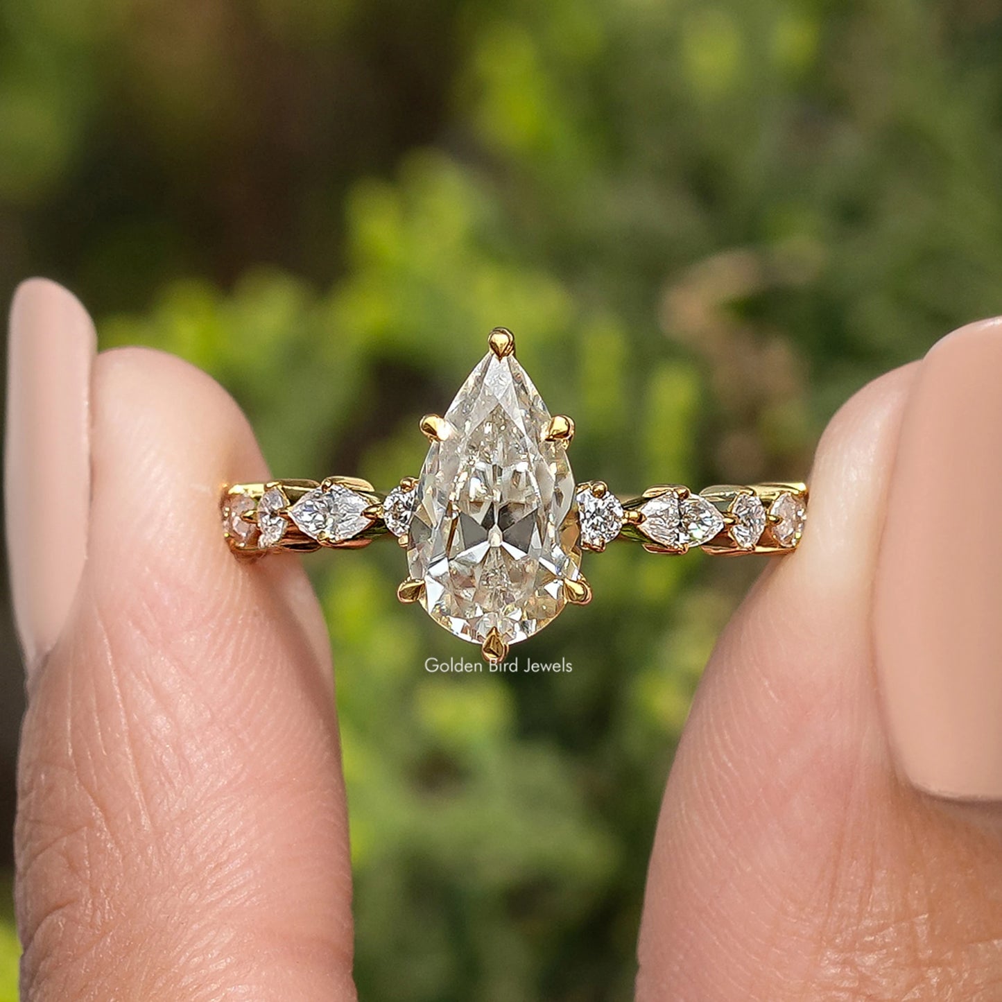 Pear Cut Moissanite Accent Engagement Ring