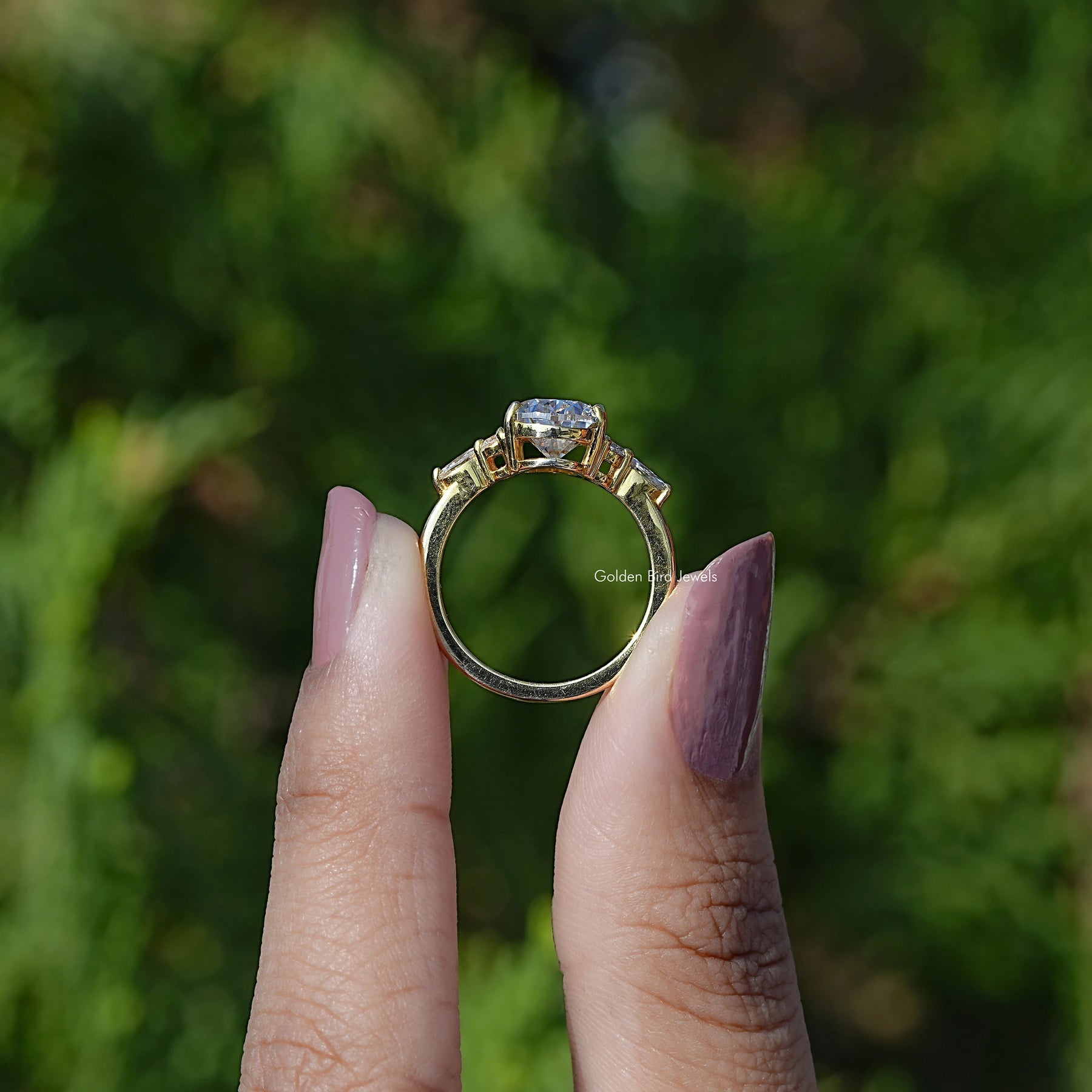 Pear Shaped Moissanite Accent Engagement Ring