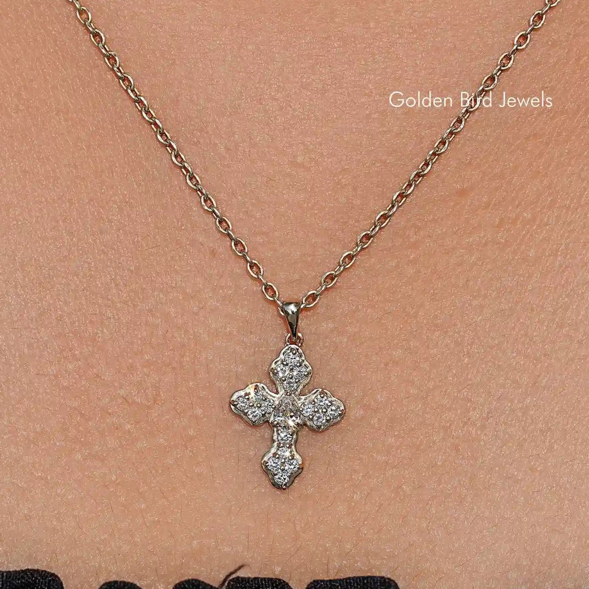 Front View of Pear And Round Lab Diamond Criss Cross Pendant
