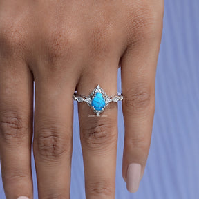 Blue Turquoise Pear Gemstone Accent Set Ring