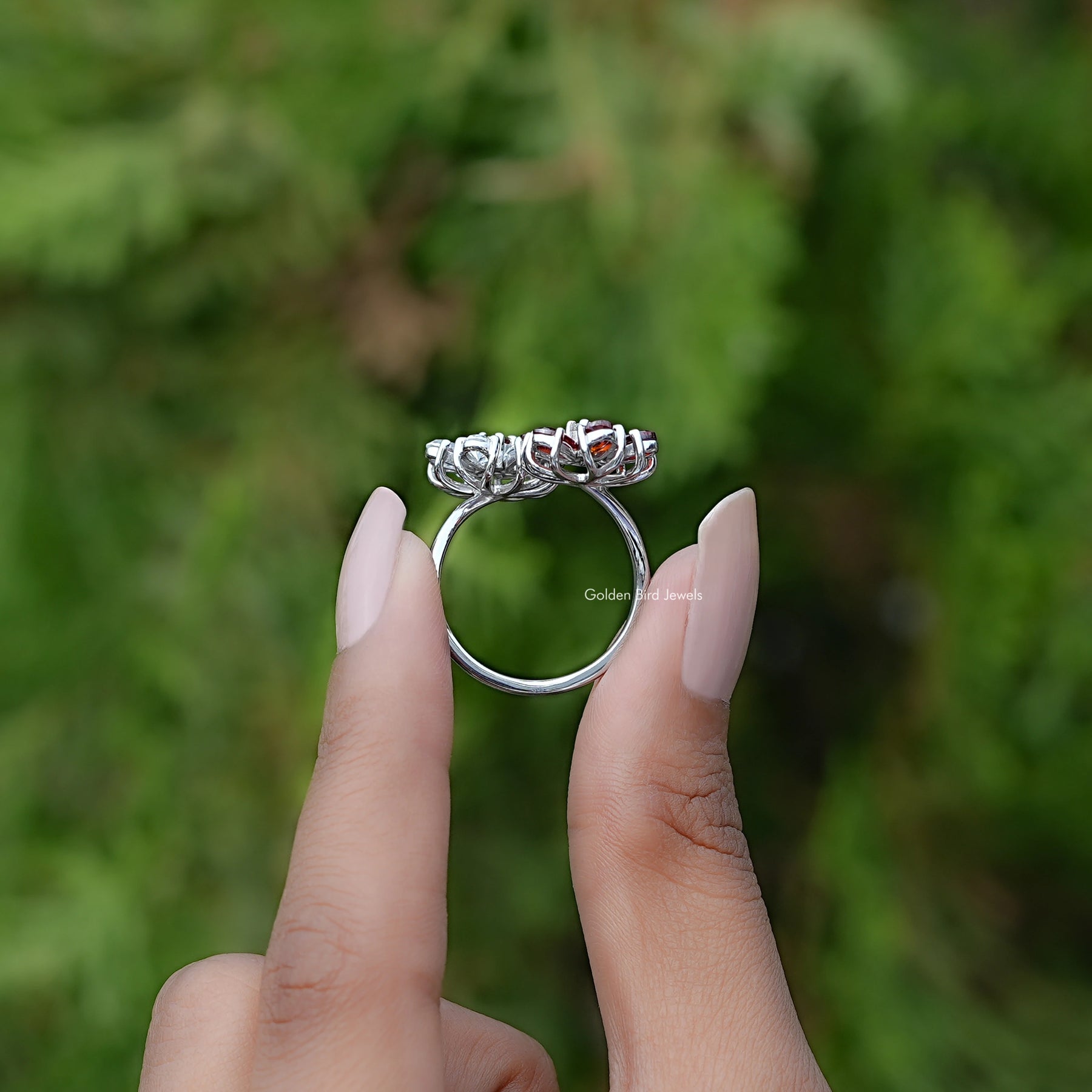 Pear Gemstone Flower Shape Cluster Bypass Ring