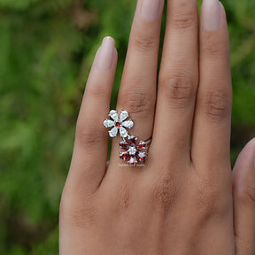 Pear Gemstone Flower Shape Cluster Bypass Ring