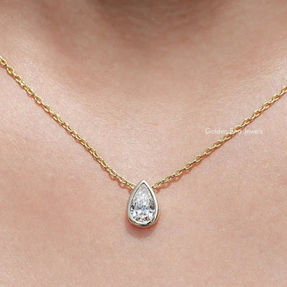 Front View of Pear Cut Lab Diamond Bezel Set Solitaire Pendant