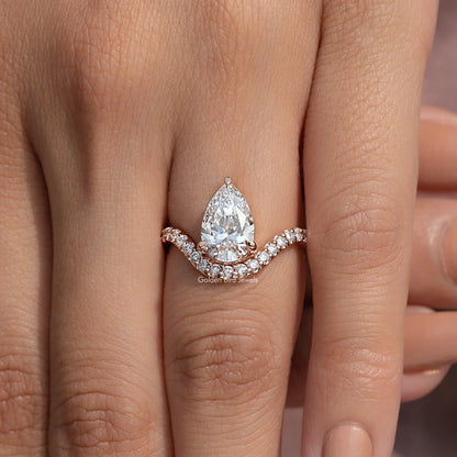 Lab Grown Pear Cut Curved Accent Engagement Ring