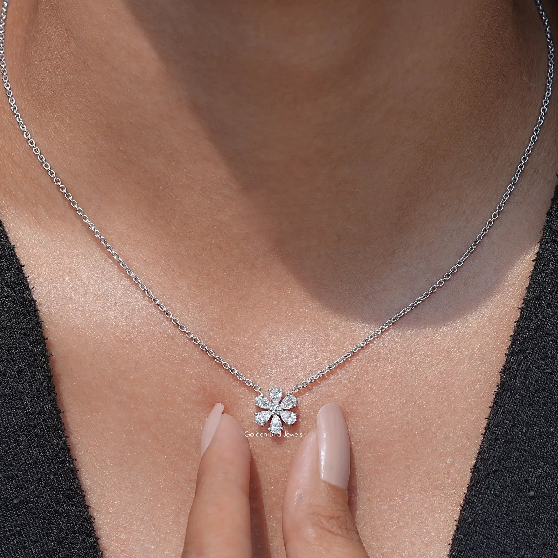 Pear Shaped Lab Diamond Flower Pendant