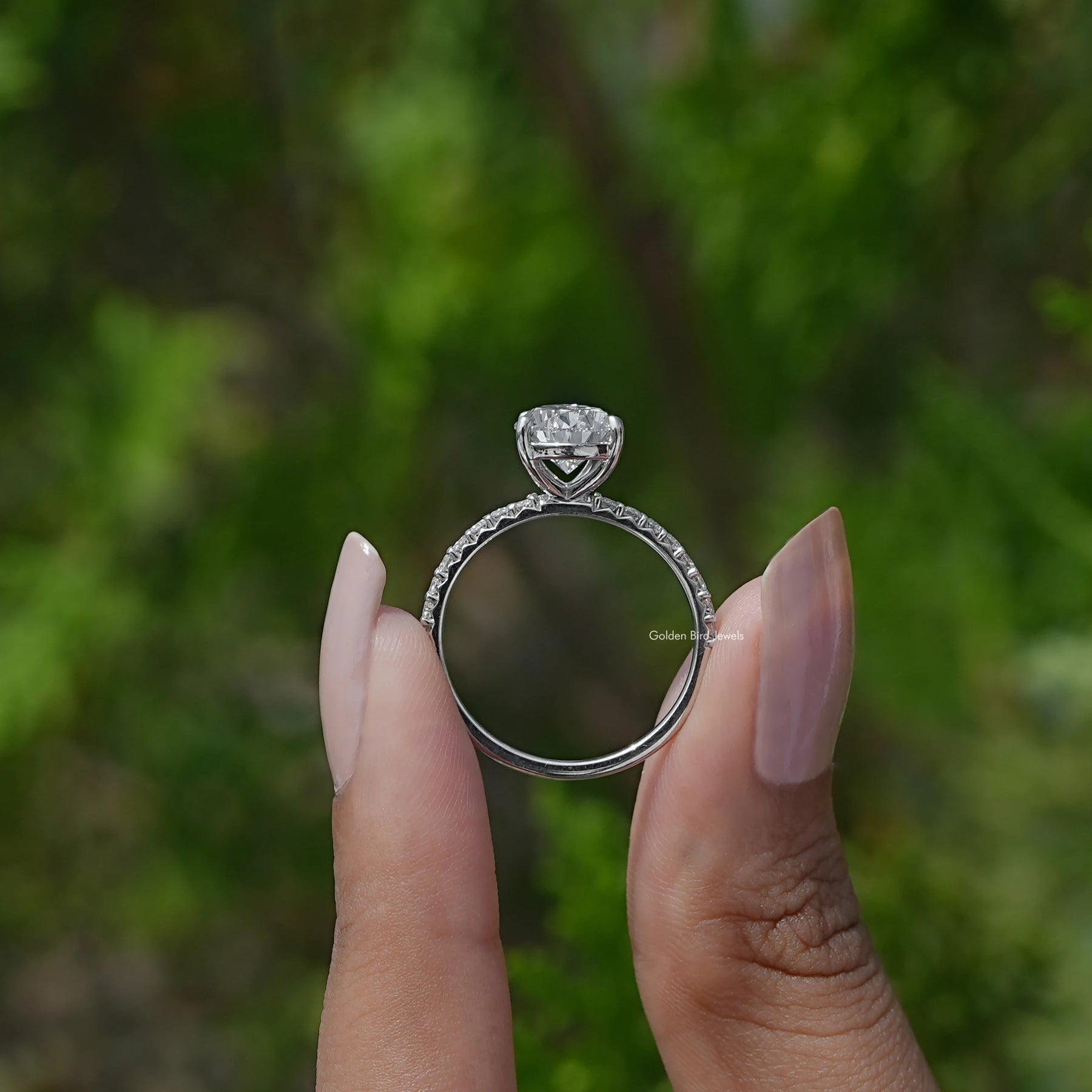 [White Gold Pear Cut Diamond Ring]-[Golden Bird Jewels]