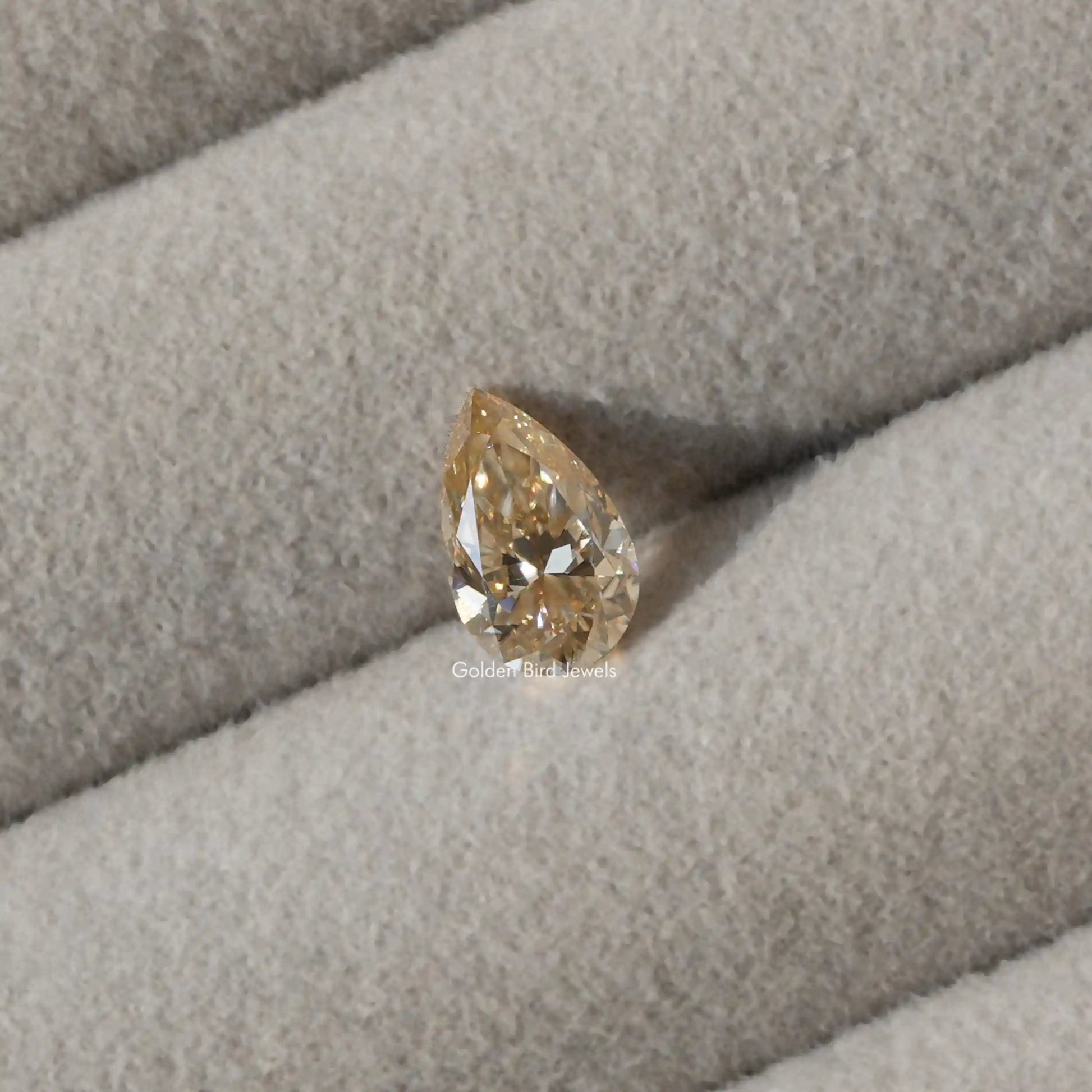 View of Champagne Old Mine Pear Shaped Diamond 