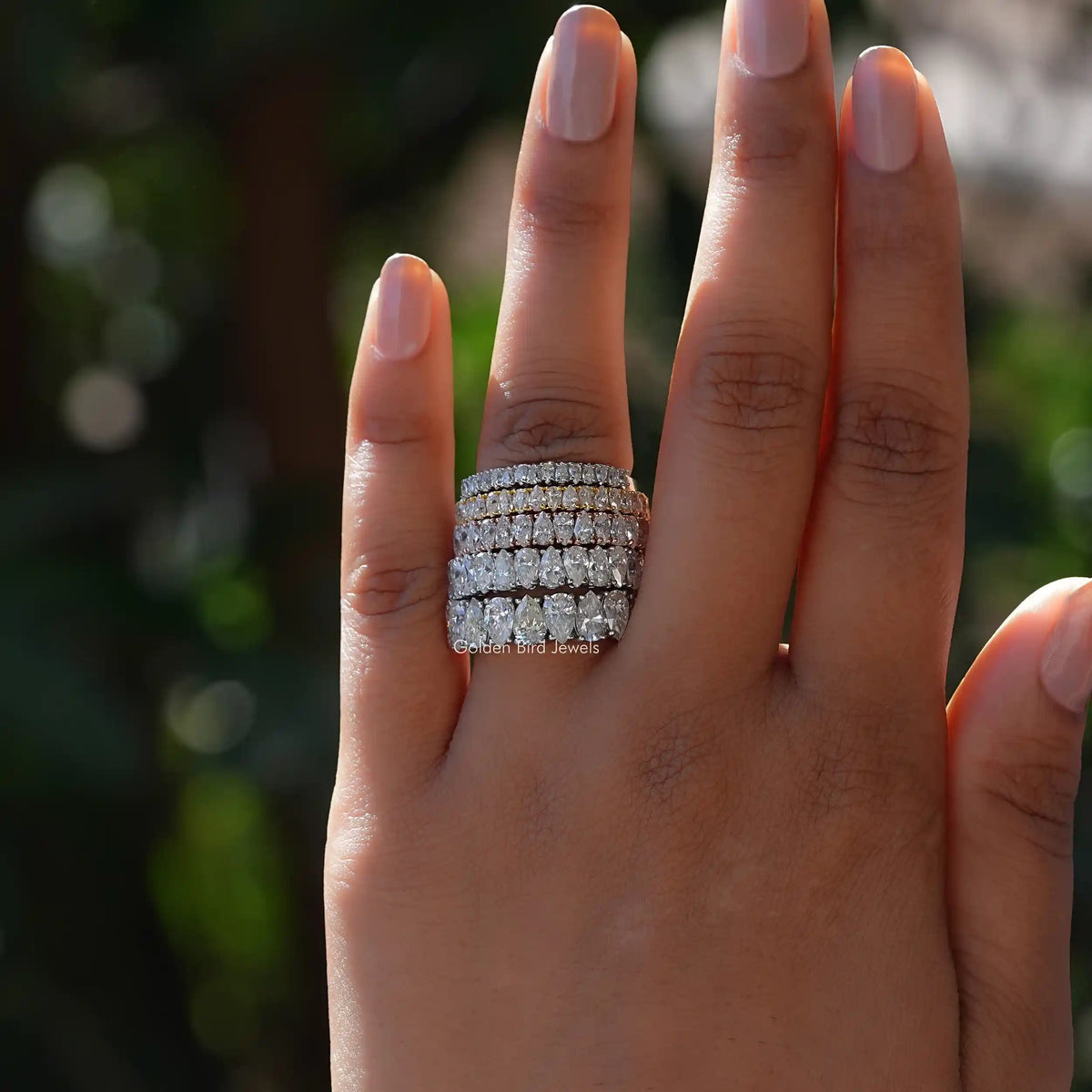 [Moissanite Pear Shaped Eternity Wedding Band]-[Golden Bird Jewels]