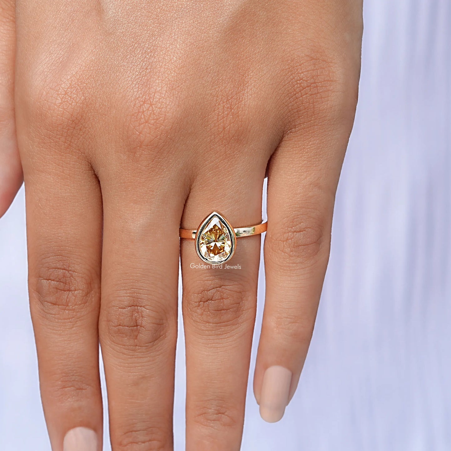 Yellow Moissanite Bezel Set Solitaire Ring 
