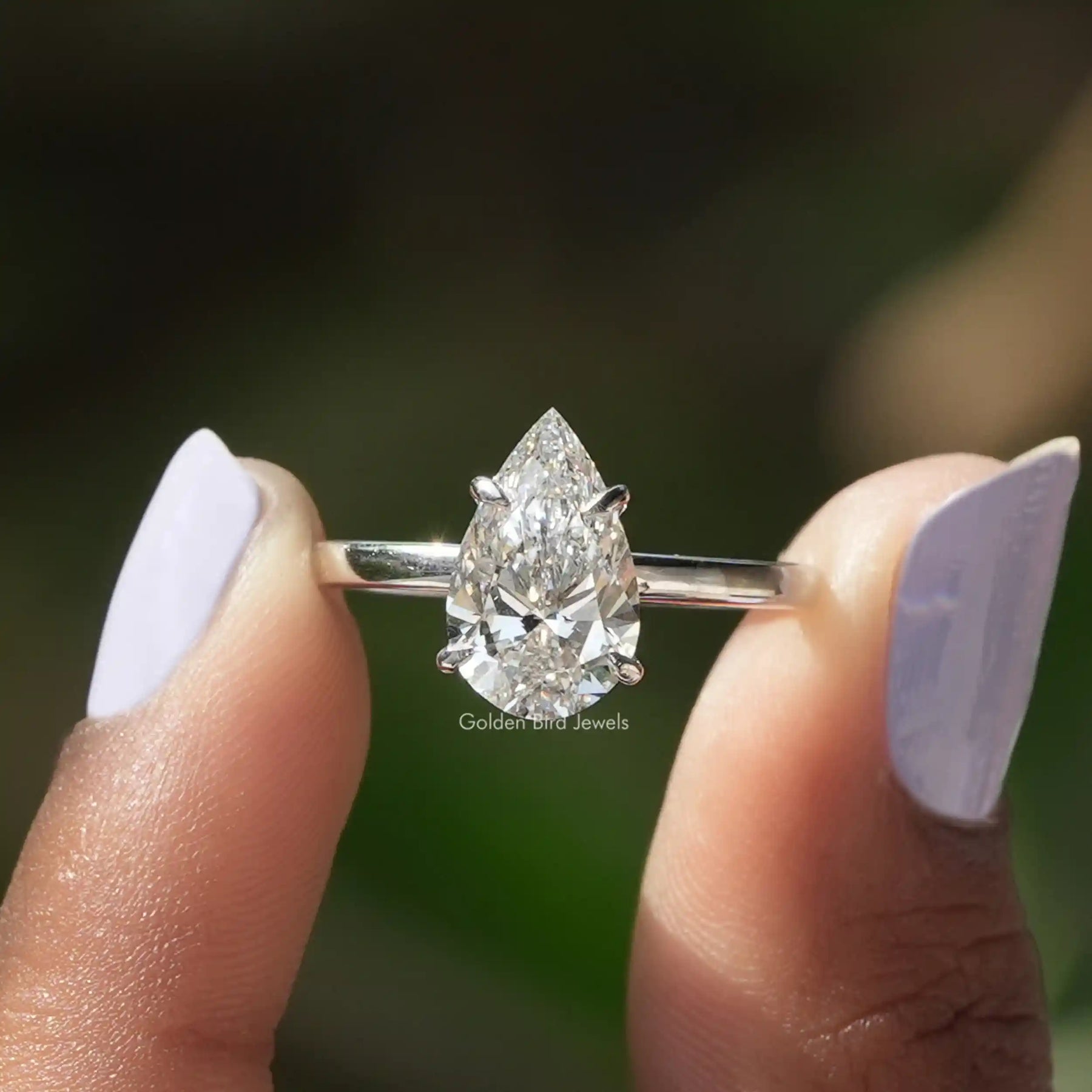 [Pear Cut Diamond Solitaire Engagement Ring]-[Golden Bird Jewels]