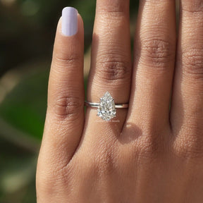 [LGD Pear Shaped Solitaire Engagement Ring In 14K White Gold]-[Golden Bird Jewels]