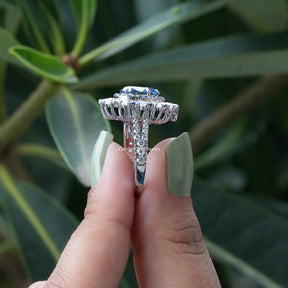 [Double Halo Pear Shaped Moissanite Ring]-[Golden Bird Jewels]