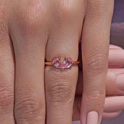 Pink Pear Shaped Lab Grown Gemstone Toi Et Moi Ring